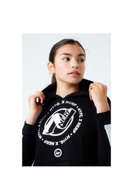 Hype Childrens/Kids Holo Logo Nerf Crop Hoodie (Black/White)