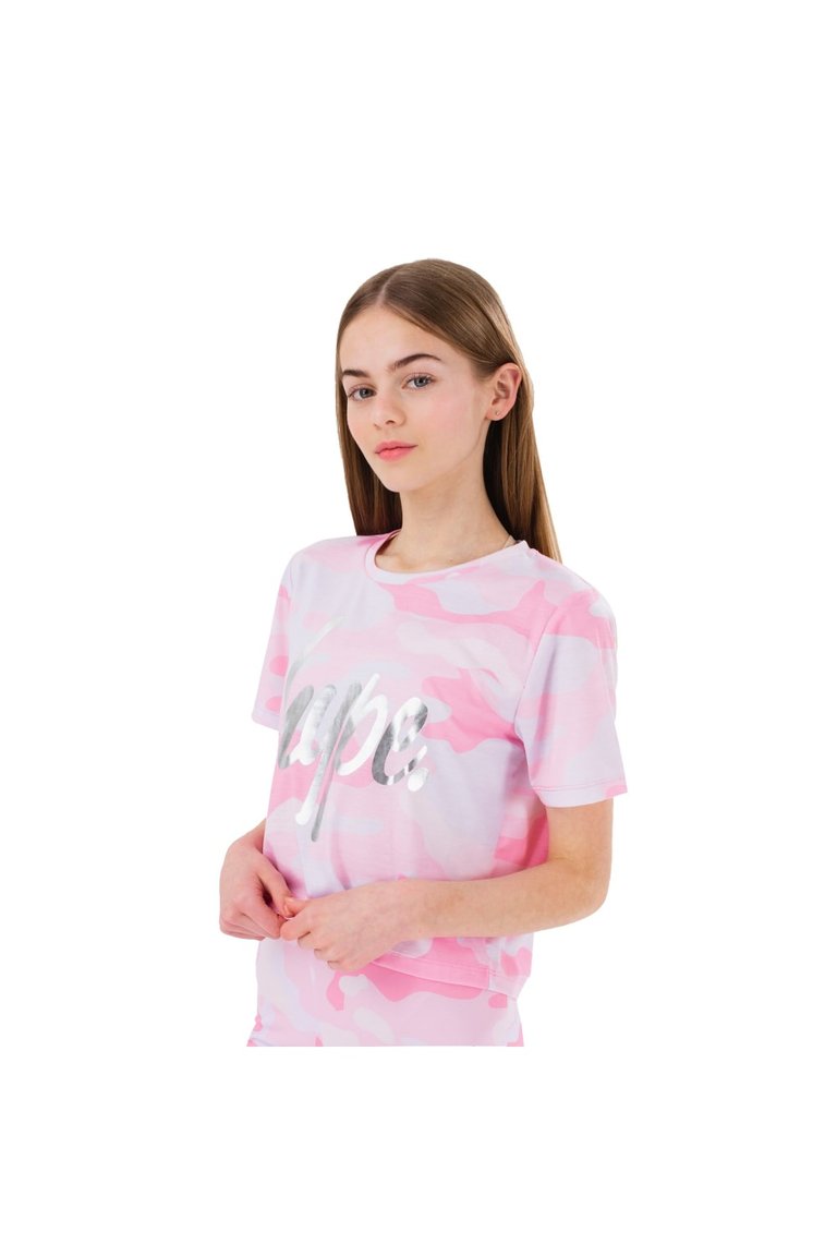 Hype Girls Camo Crop Top - Pink/Silver