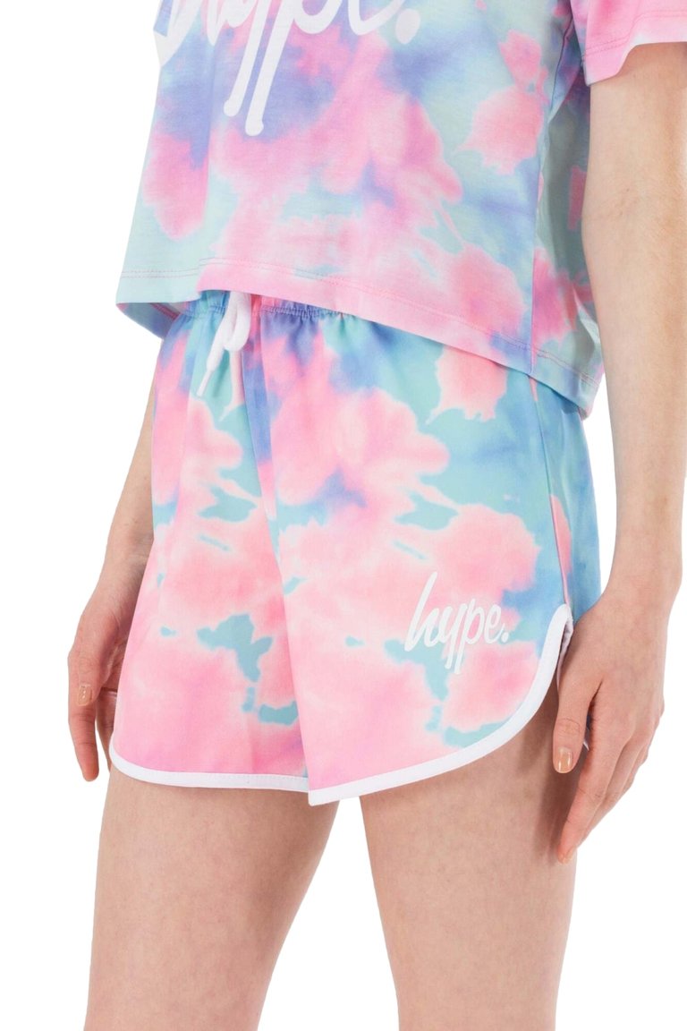 Hype Girls Dream Smudge Script Casual Shorts (Blue/Pink) - Blue/Pink