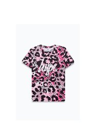 Hype Girls Fade Leopard Print T-Shirt Set (Pack of 3) (Pink/Blue/Black)