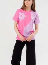 Hype Girls Floral Ying Yang Script T-Shirt (Pink/Purple) - Pink/Purple