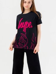 Hype Girls Groovey Flames T-Shirt (Black/Pink)