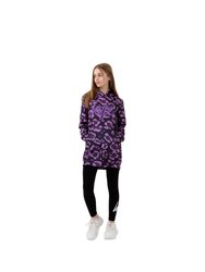 Hype Girls Leopard Script Long Length Hoodie (Purple) - Purple