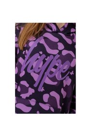 Hype Girls Leopard Script Long Length Hoodie (Purple)