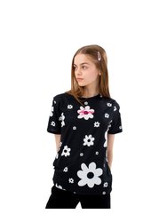 Hype Girls Mono Daisy Scribble T-Shirt (Black/White) - Black/White