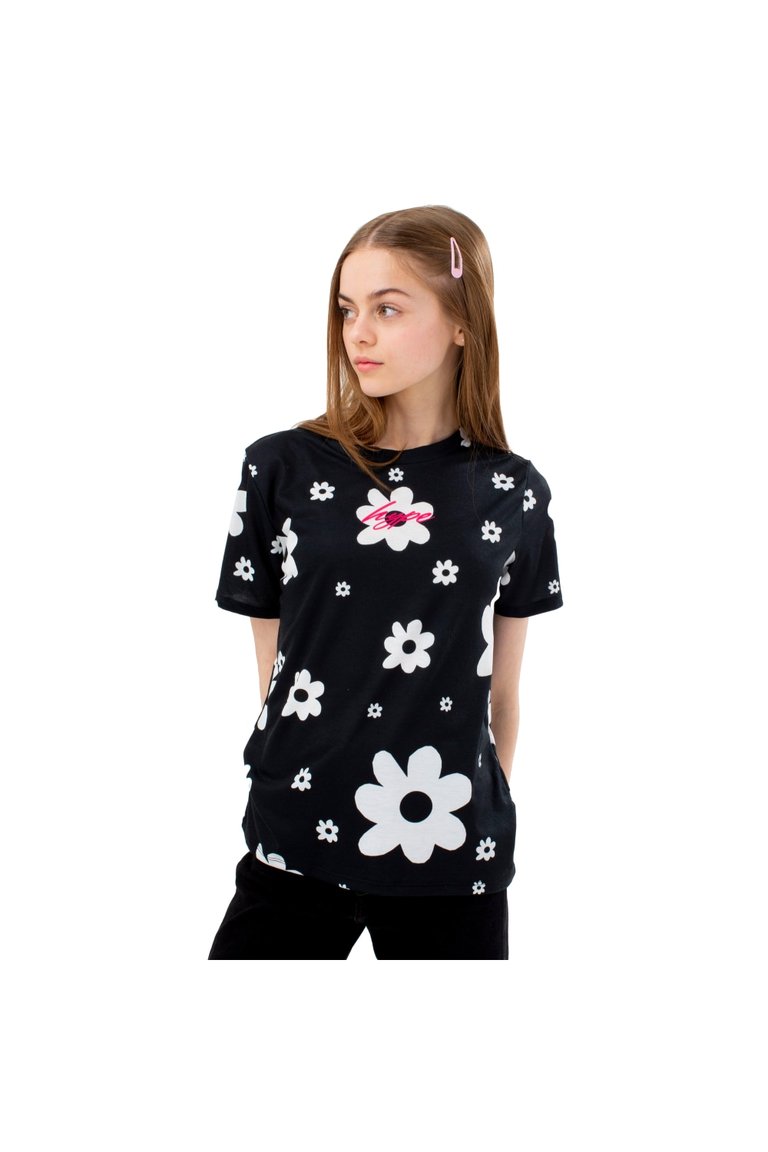 Hype Girls Mono Daisy Scribble T-Shirt (Black/White) - Black/White