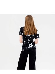 Hype Girls Mono Daisy Scribble T-Shirt (Black/White)