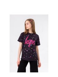 Hype Girls Multi Star Glitter T-Shirt (Black/Pink) - Black/Pink
