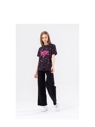 Hype Girls Multi Star Glitter T-Shirt (Black/Pink)