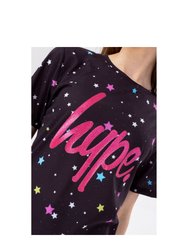 Hype Girls Multi Star Glitter T-Shirt (Black/Pink)