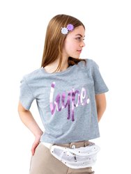 Hype Girls Princess Script Crop T-Shirt - Gray/Pink