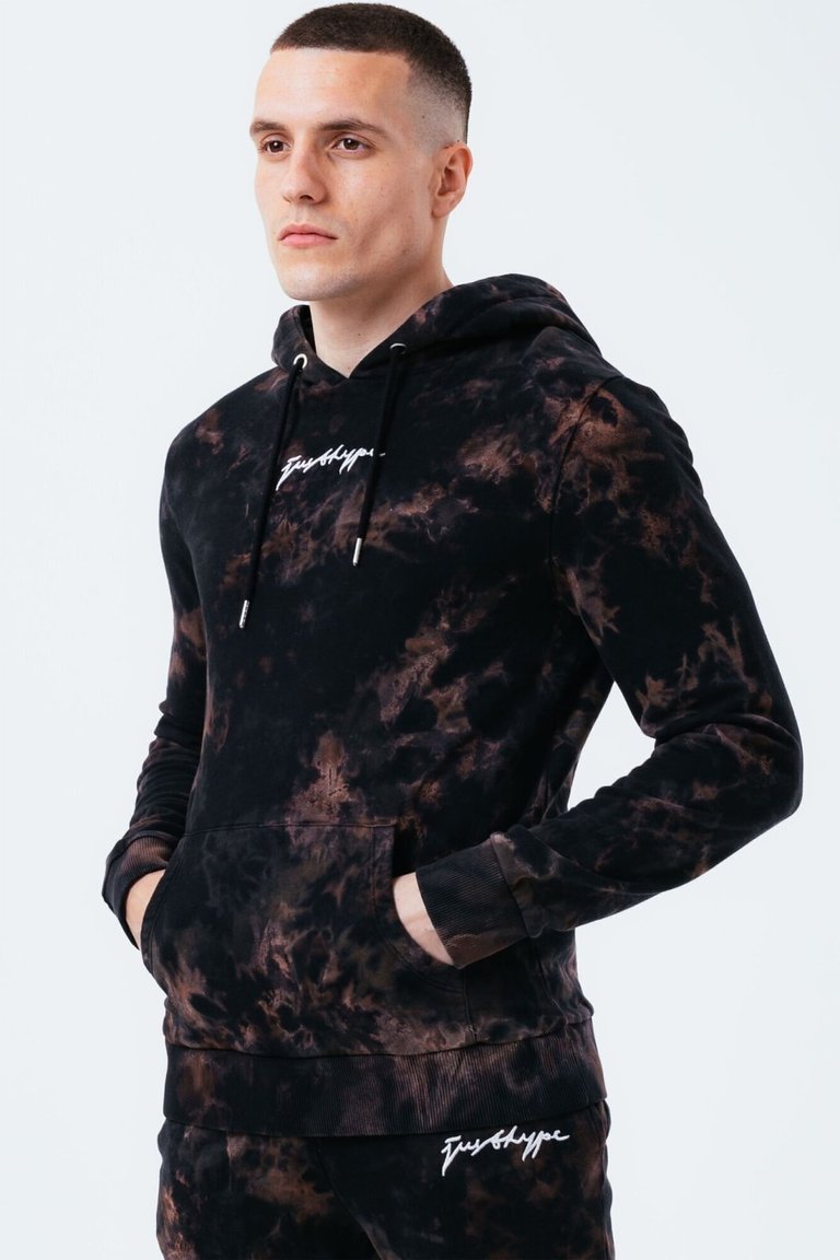 Hype Mens Acid Wash Hoodie - Black/Brown