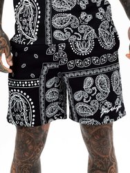Hype Mens Paisley Palm Scribble Shorts (Black/White) - Black/White