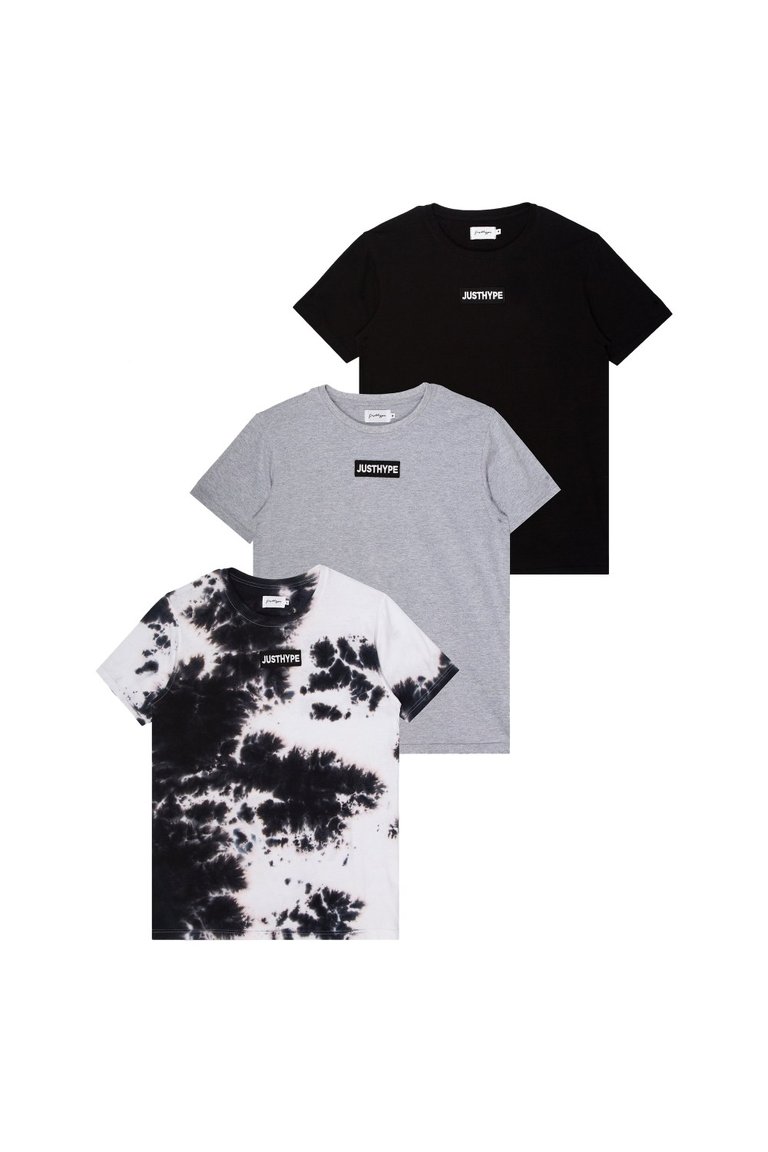 Hype Mens Script T-Shirt Set (Pack of 3) (Black/Gray/White) - Black/Gray/White