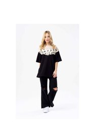 Hype Womens/Ladies Leopard Print Boxy T-Shirt - Black/Beige