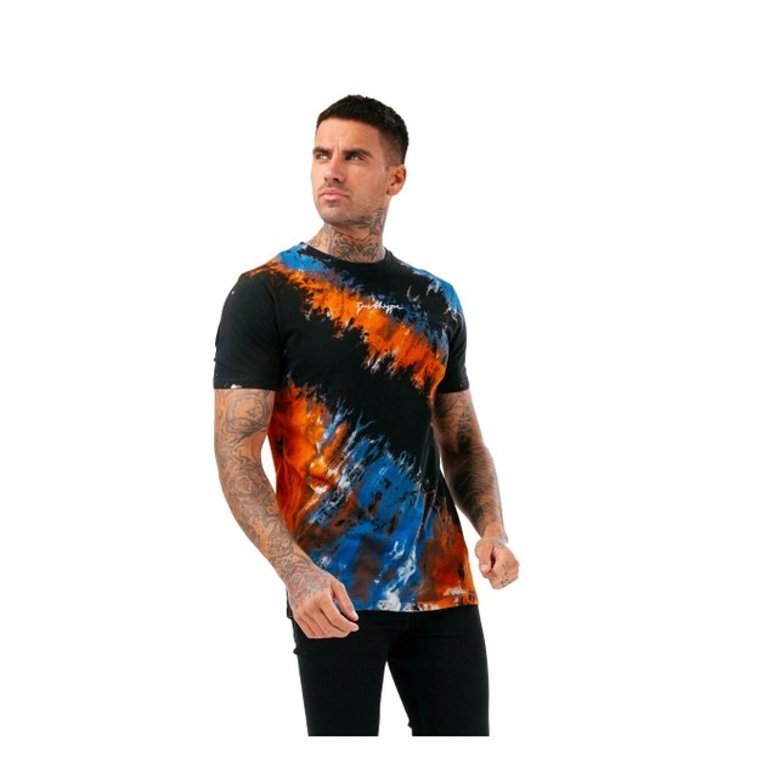 Mens Bohemian Tie Dye T-Shirt (Black/Blue/Orange)