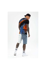 Mens Bohemian Tie Dye T-Shirt (Black/Blue/Orange)