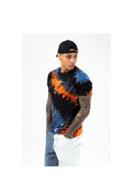 Mens Bohemian Tie Dye T-Shirt (Black/Blue/Orange)