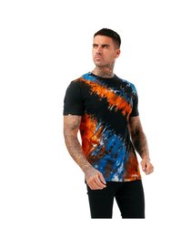 Mens Bohemian Tie Dye T-Shirt (Black/Blue/Orange)