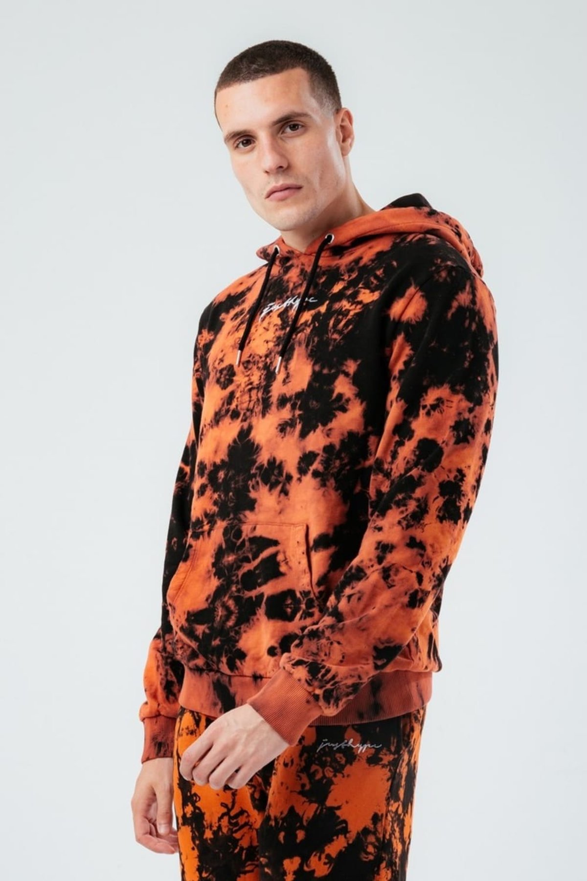 Hype Mens Tie Dye Hoodie Black Orange