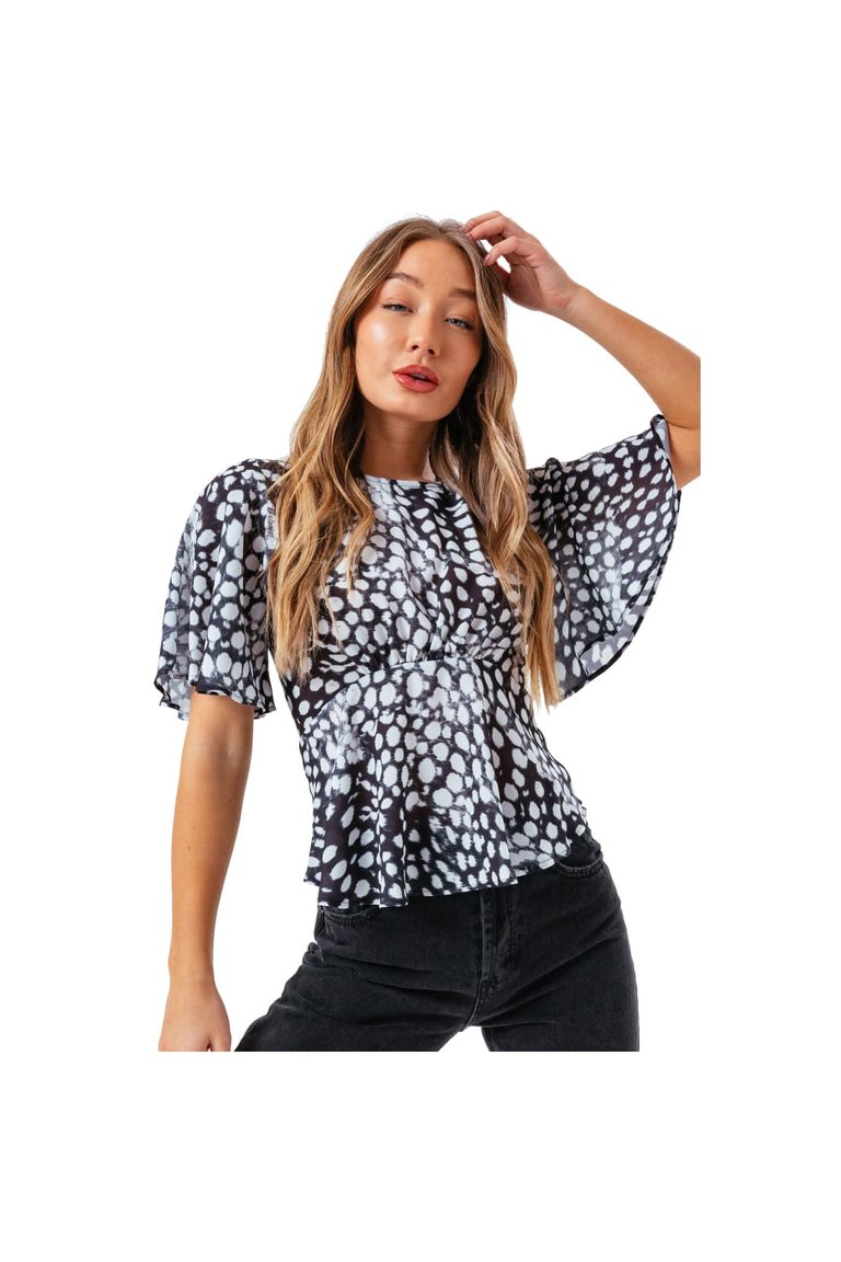 Womens/Ladies Dalmatian Blouse - White/Black