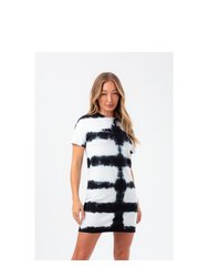 Womens/Ladies Tie Dye T-Shirt Dress - White/Black - White/Black