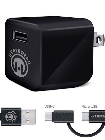 Hypergear 2.4A Wall Charger w/Hybrid USB-C Cable 4ft Black product