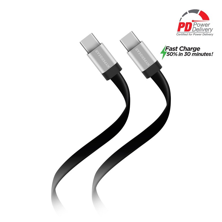 Flexi USB-C to USB-C Flat Cable 6ft - Black
