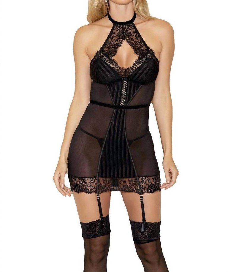 Halter Chemise Top In Black - Black