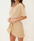 Front Knot Detailed Linen Mini Dress In Beige