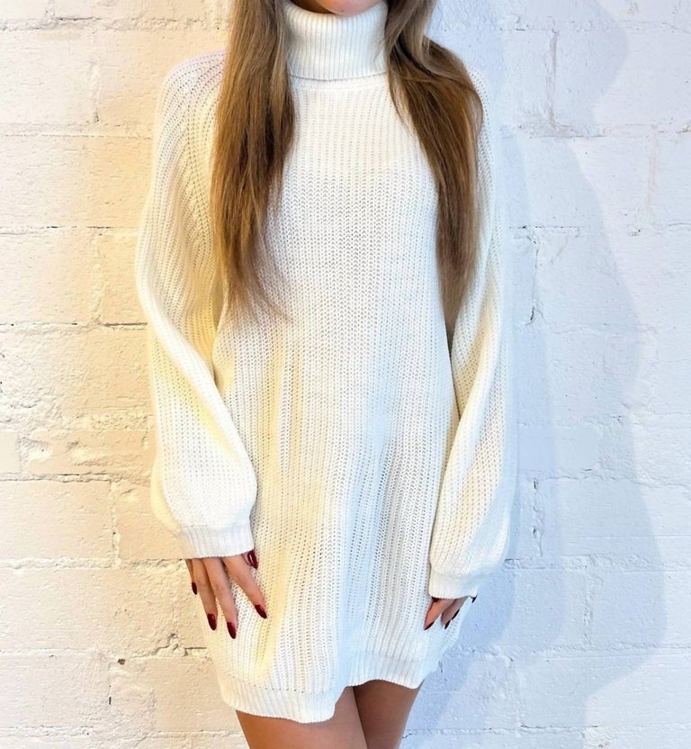 Keep Cozy Turtleneck Sweater Dress In Cream - Cream