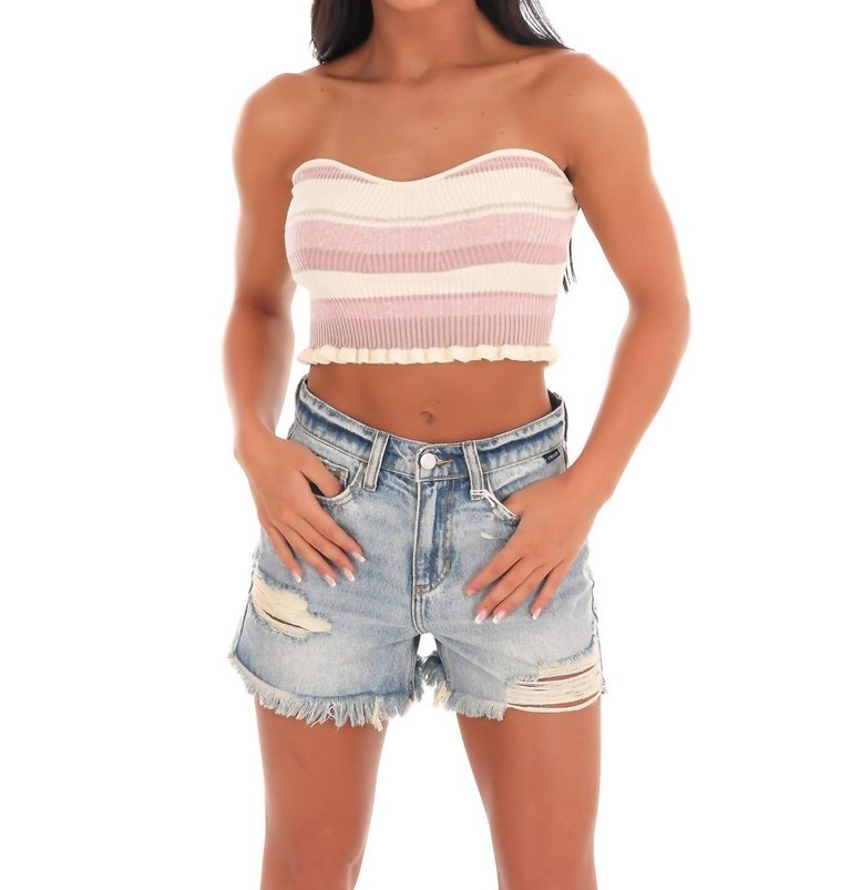 Pretty Ribbed Crop Top In Pink - Pink