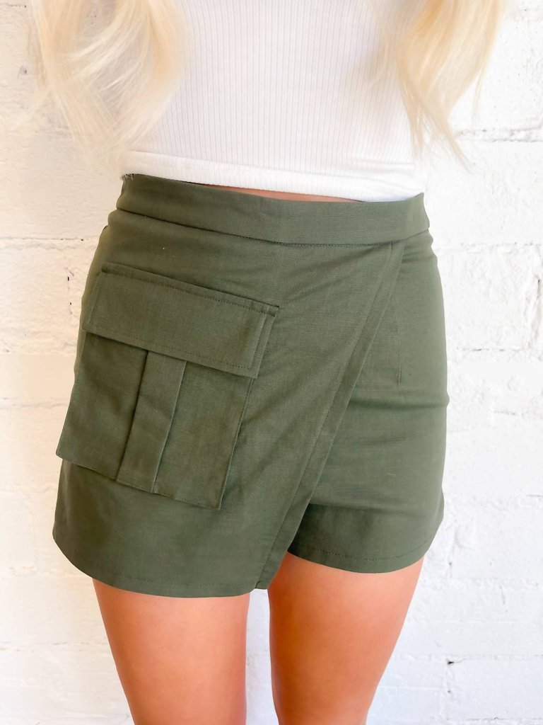 Ride The Wave Asymmetrical Shorts In Olive - Olive