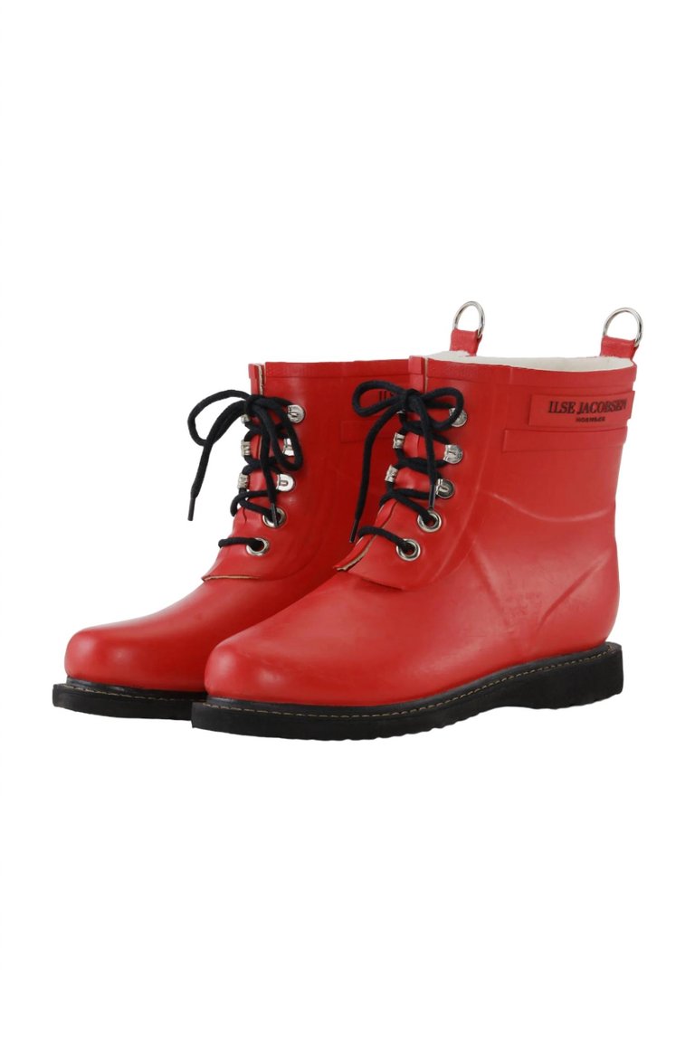 Short Rubber Lace-Up Boots In Deep Red - Deep Red