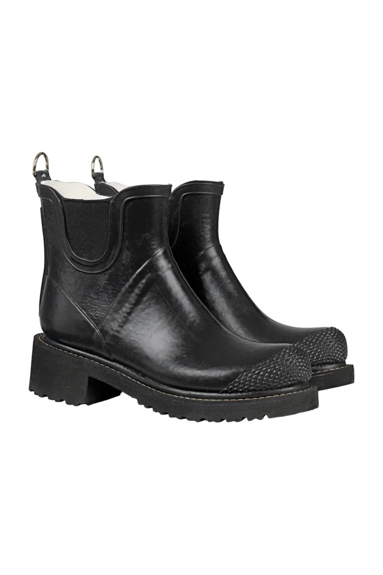 Women's Short Rubber Boots W/ High Heels In Black - Black