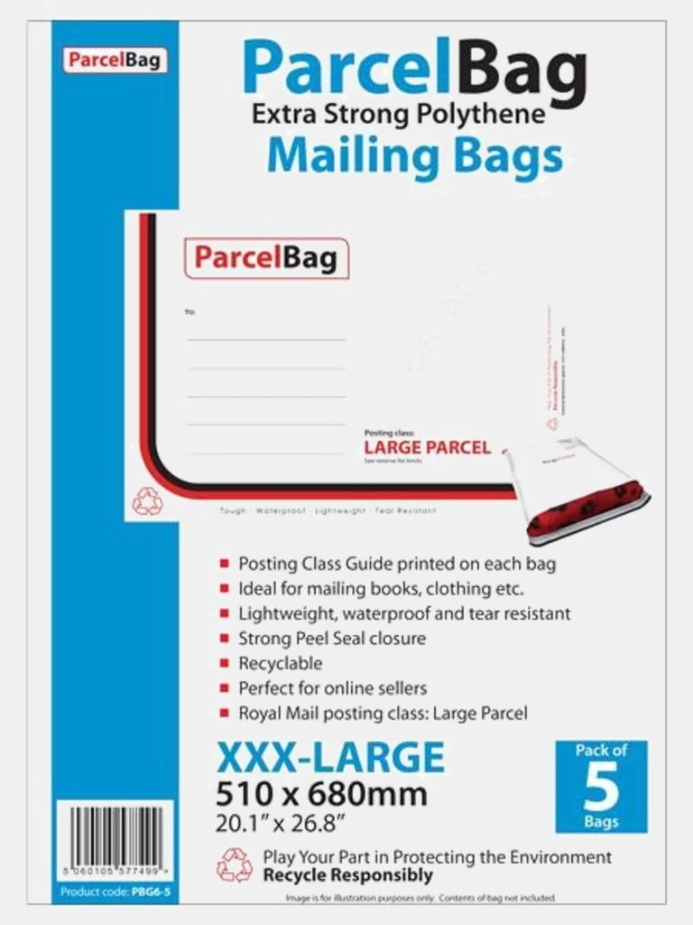 Impact Mailing Bag (Pack of 5) (White/Blue) (510mm x 680mm) - White/Blue
