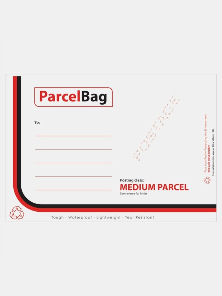 Impact Plastic Parcel Bag (Pack of 50) (White/Red/Black) (440mm x 580mm) - White/Red/Black