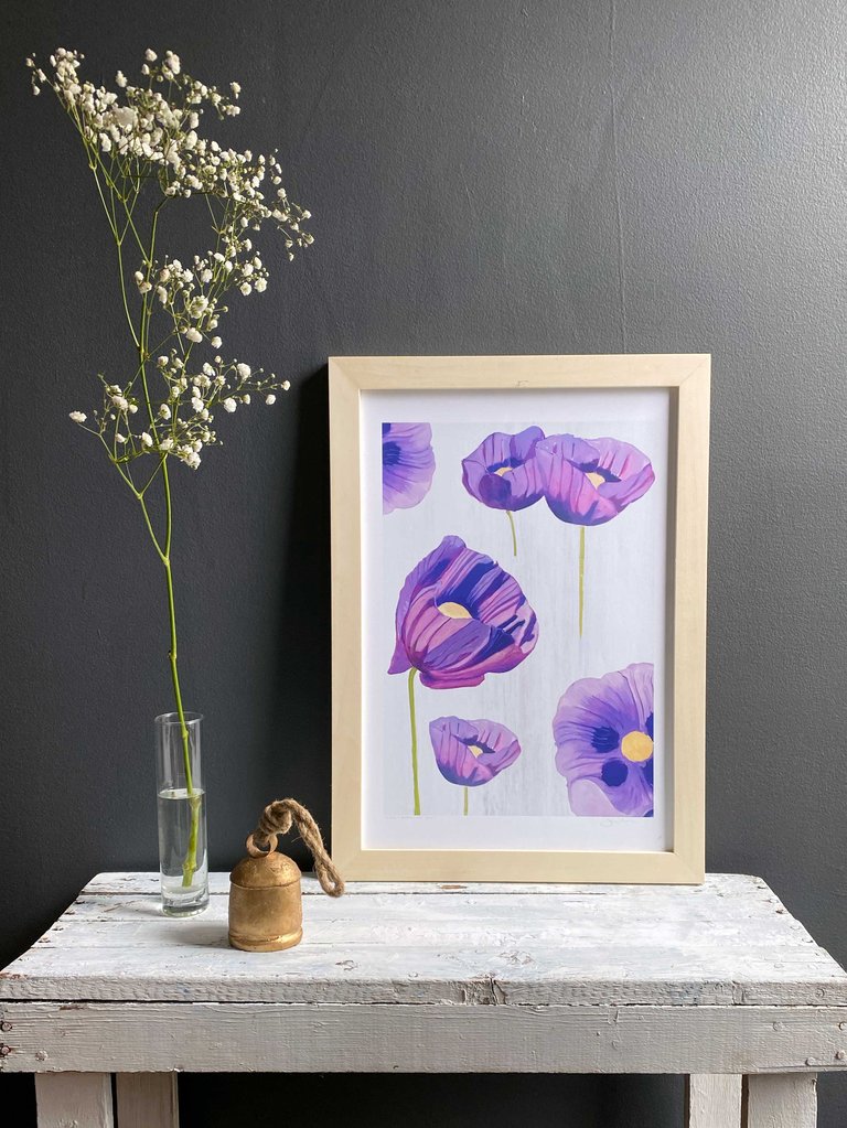 Art Print:  Purple Poppies on Snow