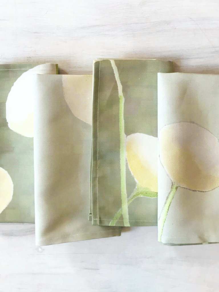 Napkin Set: Cream Flowers on Mist