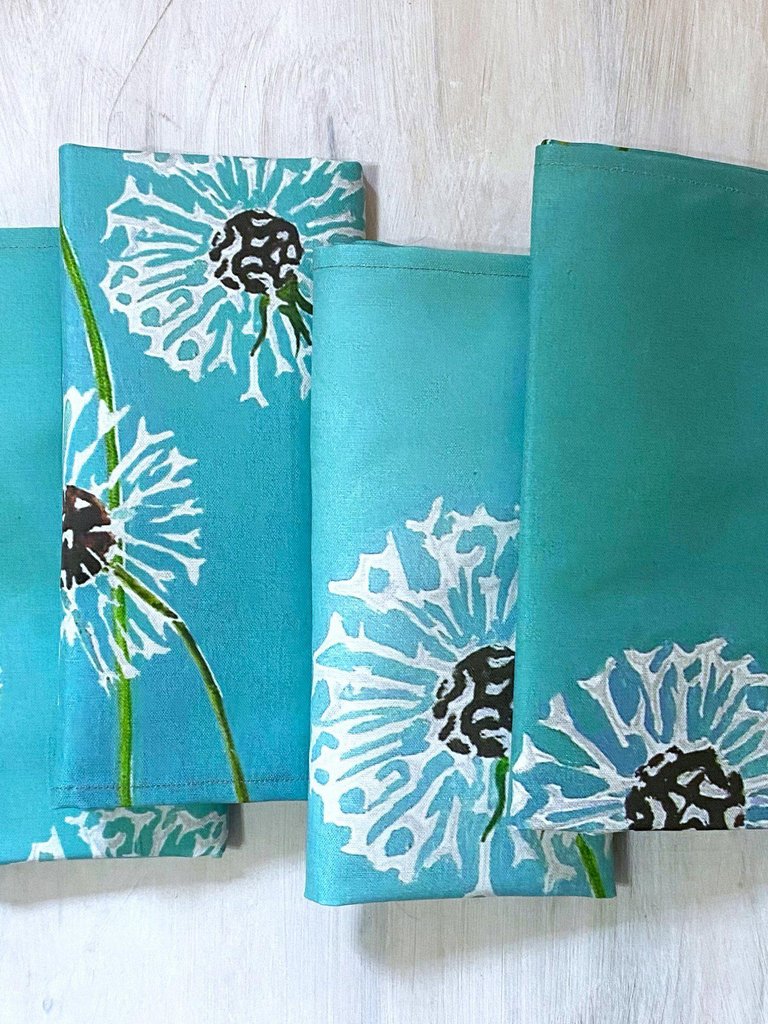 Napkin Set: Dandelions on Aqua