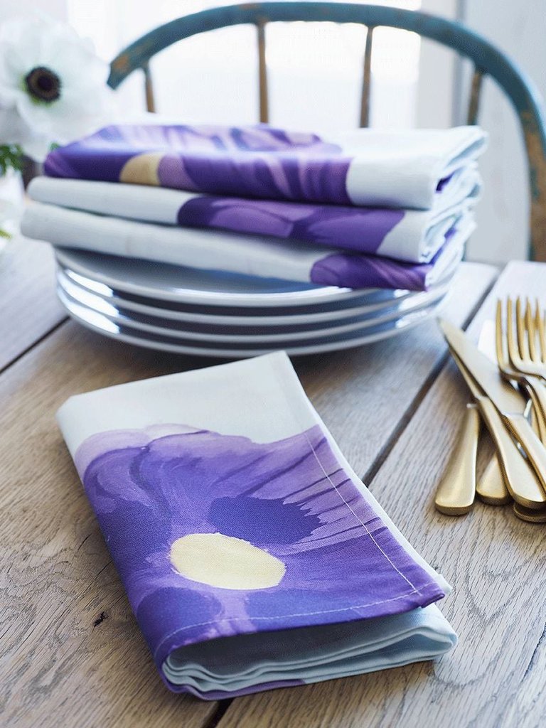 Napkin Set: Purple Poppies on Snow - Purple/Snow