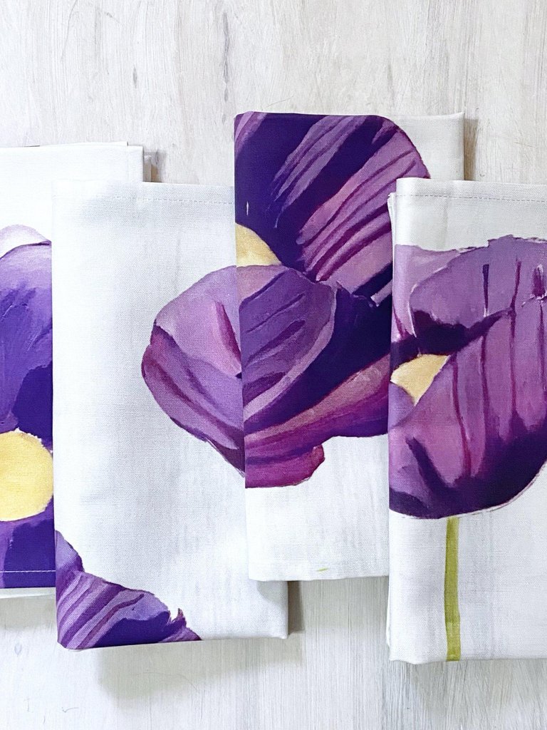 Napkin Set: Purple Poppies on Snow