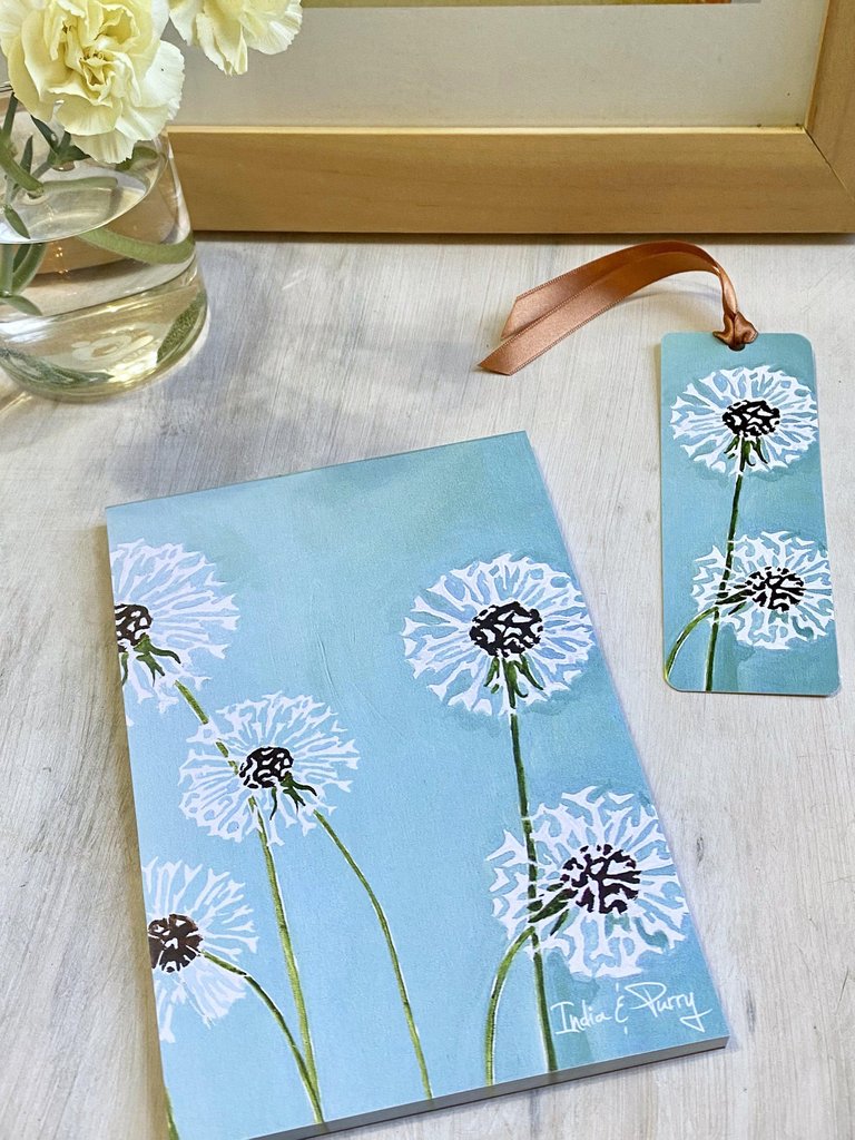 Notepad & Bookmark: Dandelions on Aqua