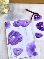 Notepad & Bookmark: Purple Poppies on Snow