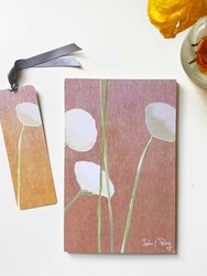 Notepad & Bookmark Set: Cream Flowers on Orange - Orange