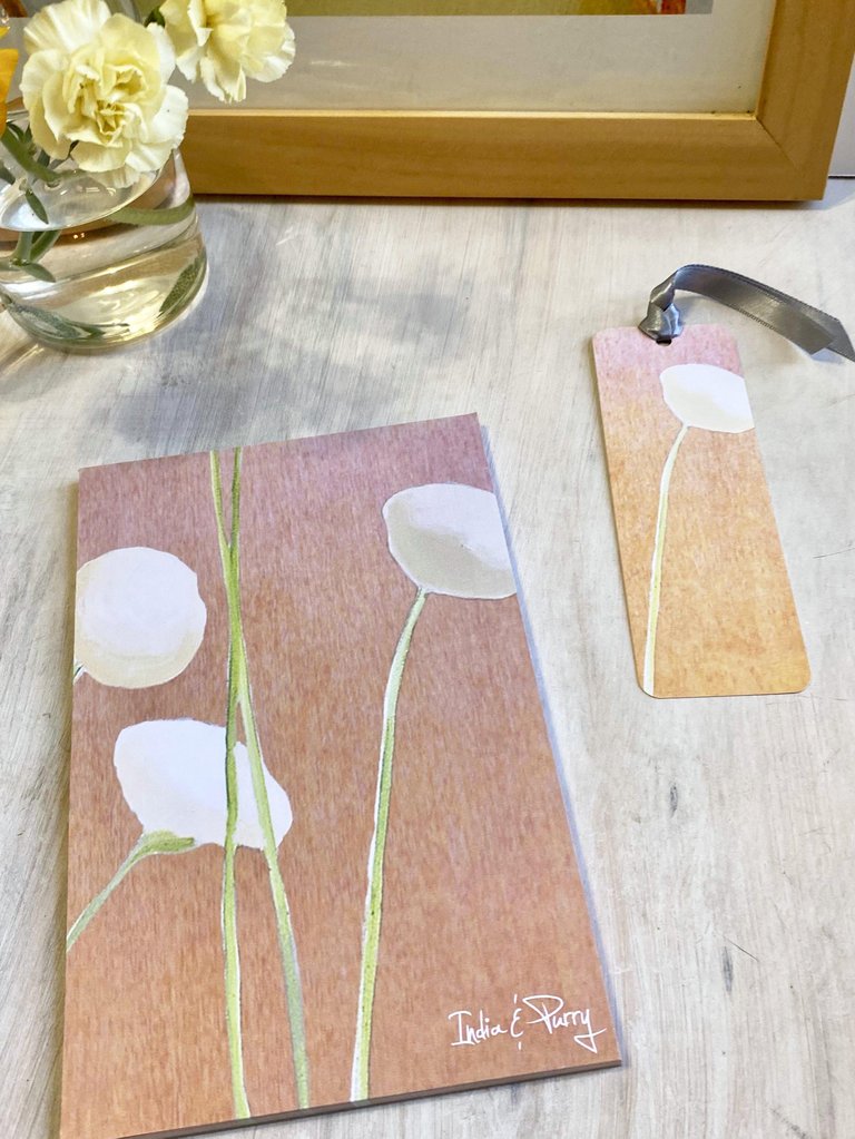 Notepad & Bookmark Set: Cream Flowers on Orange