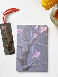 Notepad & Bookmark: Tree with Pink Flowers on Dark Grey - Dark Grey