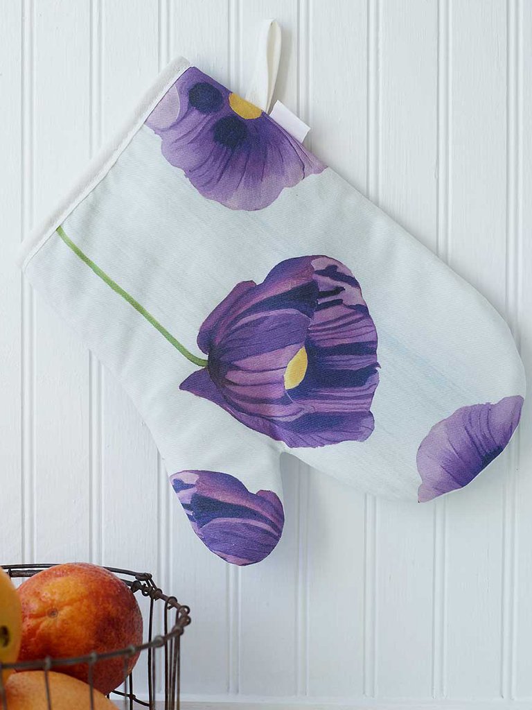 Oven Mitt: Purple Poppies on Snow - Snow