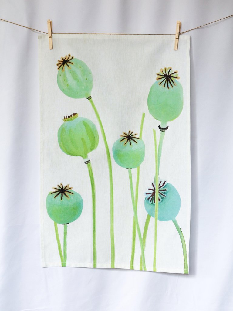 Tea Towel: Poppy Pods on Ecru - Ecru