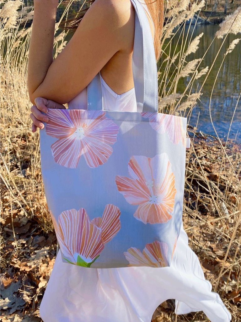 Tote Bag: Hibiscus on Grey